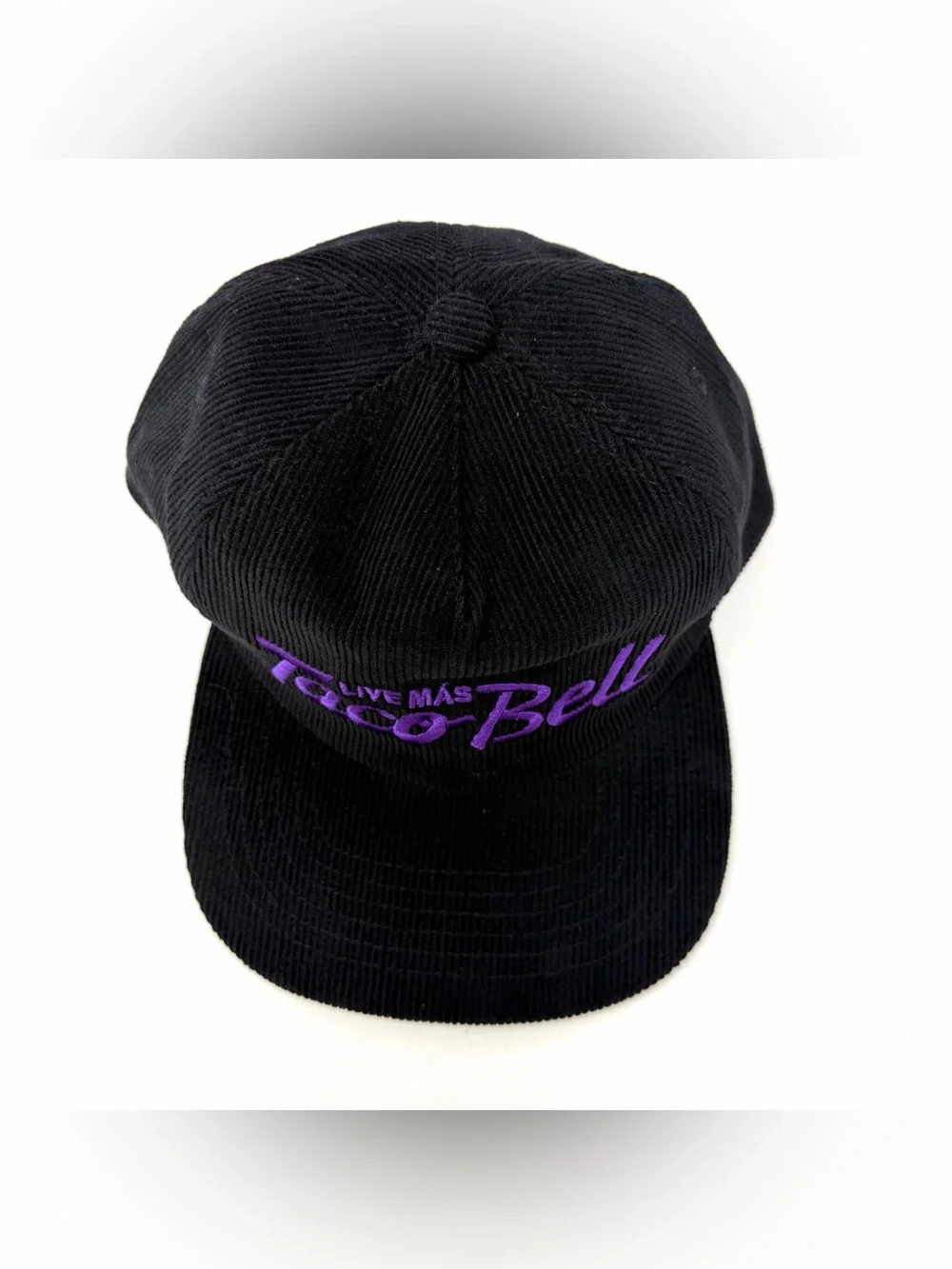Taco Bell Liv Mas Corduroy Script Logo Retro Baseball Cap Snapback Hat Black NEW